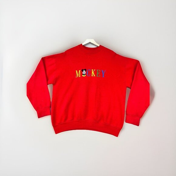 Mickey & Co. Vtg Disney Embroidered Mickey Logo Crewneck Sweatshirt Red Sz M/L - Picture 3 of 9